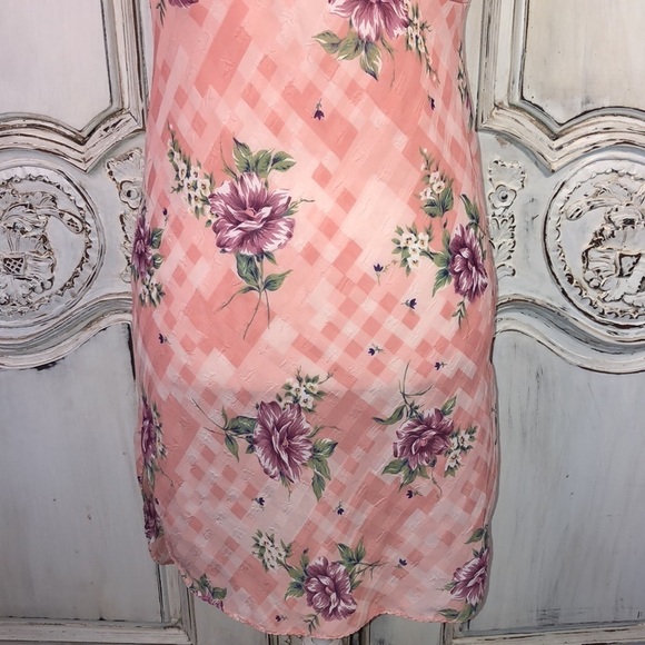 Body Chic Size Medium Spaghetti Strap Plaid and Floral Sheer Nighty Vintage - Picture 4 of 11